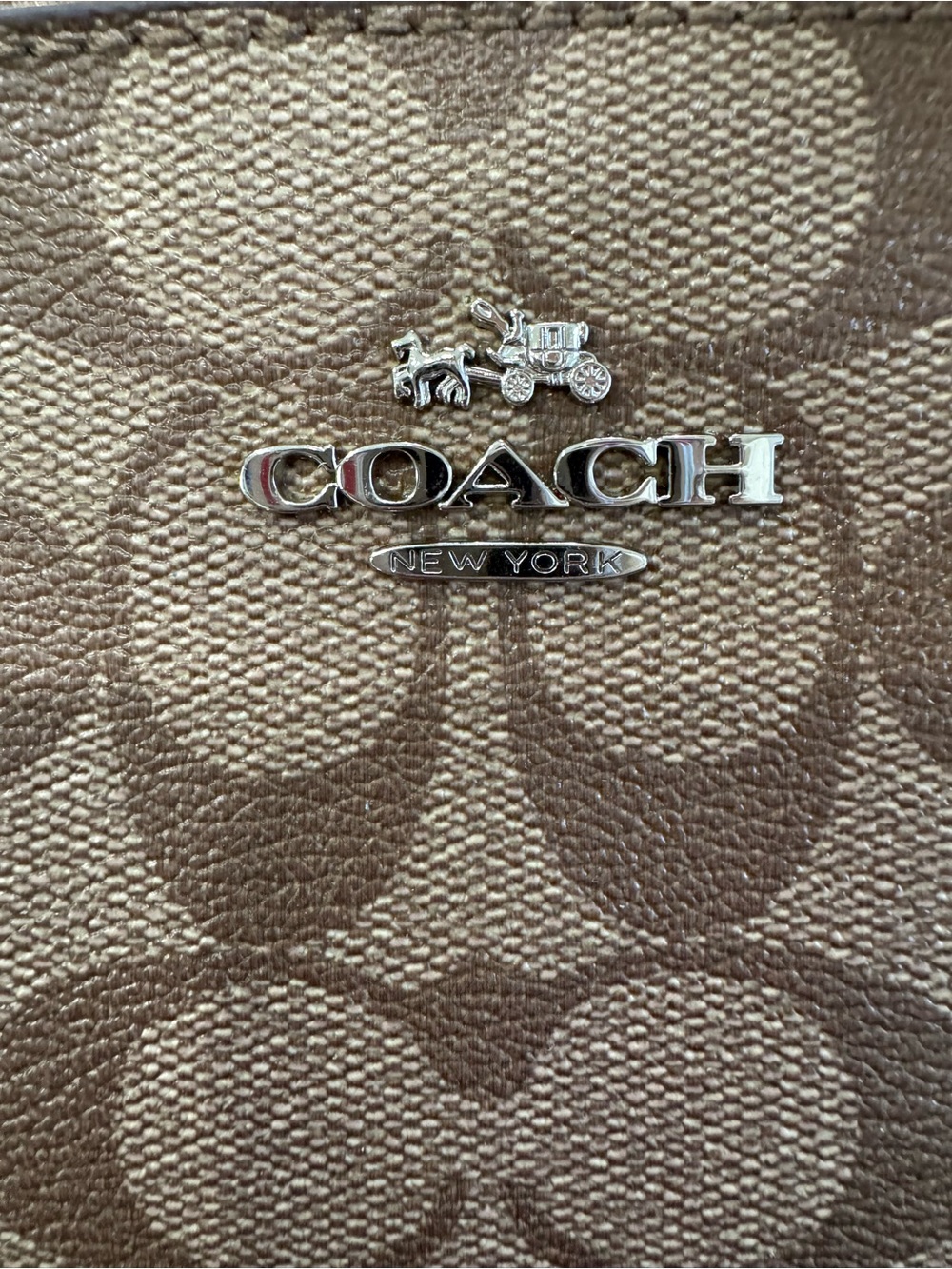 🤎COACH Mini Christie Carryall Signature Coated Canvas Khaki Coral Orange - Picture 7 of 16